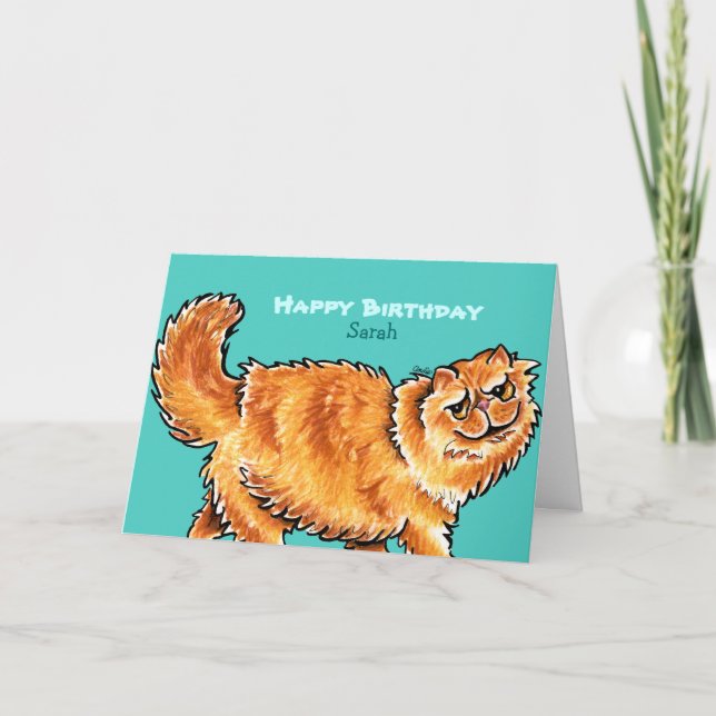 Birthday Orange Persian Cat Custom Message Card (Front)