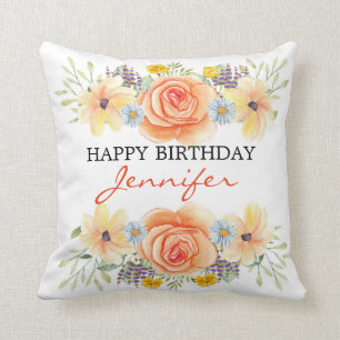 Birthday Orange Roses Throw Pillow