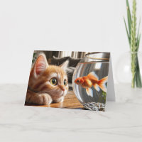 Birthday Orange Tabby Staring At a Goldfish