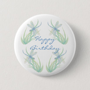 Birthday Original Watercolor Dragonfly in Blue 2 Inch Round Button