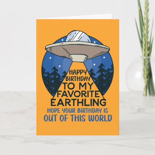 Birthday Out Of This World Funny Alien UFO Card (Front)
