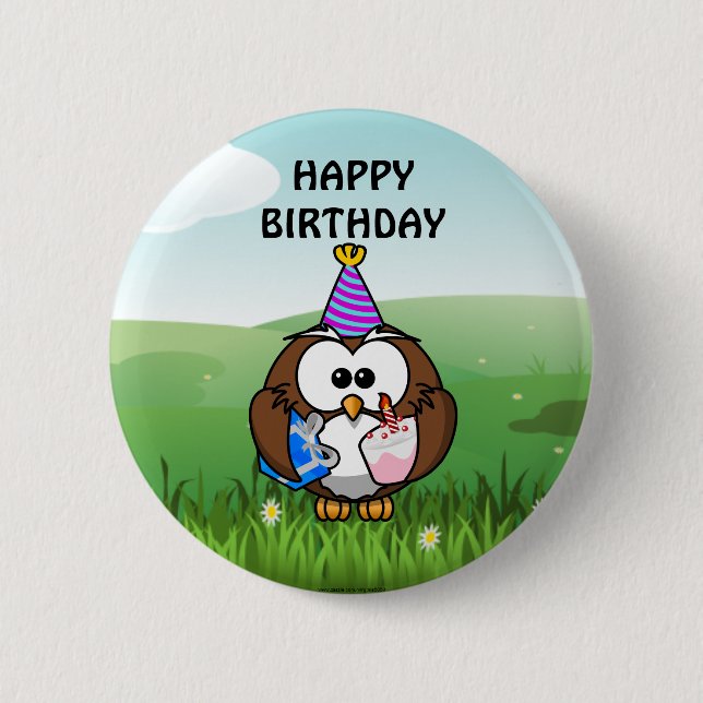 Birthday Owl 2 Inch Round Button (Front)