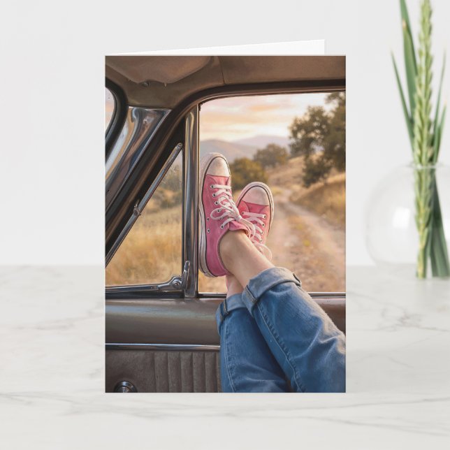Birthday P:ink Sneakers in Retro Car Window Card (Front)