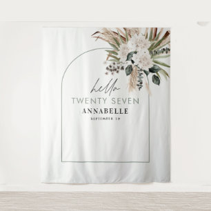 Birthday pampas grass eucalyptus modern sage green tapestry