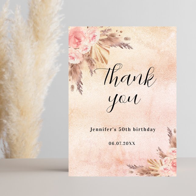 Birthday pampas grass rose budget thank you card (Creator Uploaded)