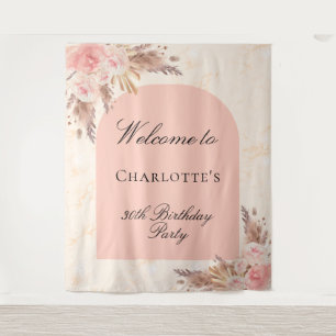 Birthday pampas grass rose gold blush arch welcome tapestry