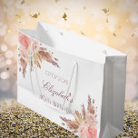 Birthday pampas grass rose gold blush floral large gift bag<br><div class="desc">For an elegant 40th (or any age) birthday party. A chic white background. Decorated with rose gold,  blush pink florals,  pampas grass.  Personalize and add a date,  name and age 40.</div>