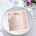 Birthday pampas grass rose gold floral glitter napkin<br><div class="desc">For an elegant 21st (or any age) birthday party. A rose gold faux metallic looking background. Decorated with rose gold,  pink florals,  pampas grass and glitter dust  Personalize and add a name.</div>