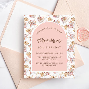 Birthday pampas rose gold flower budget invitation flyer