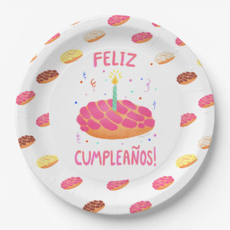 Birthday Pan Dulce Concha in Spanish Paper Plate