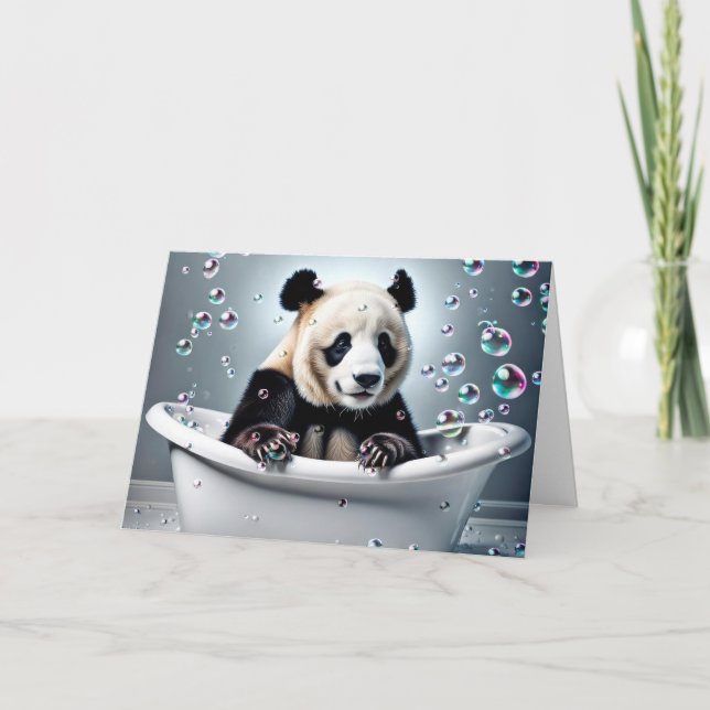 Birthday Panda Bear In Bubble Bath Card (Front)