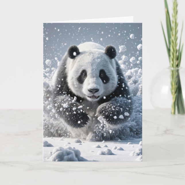 Birthday Panda Bear In Snow Card (Front)