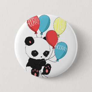 Birthday Panda with balloons 2 Inch Round Button