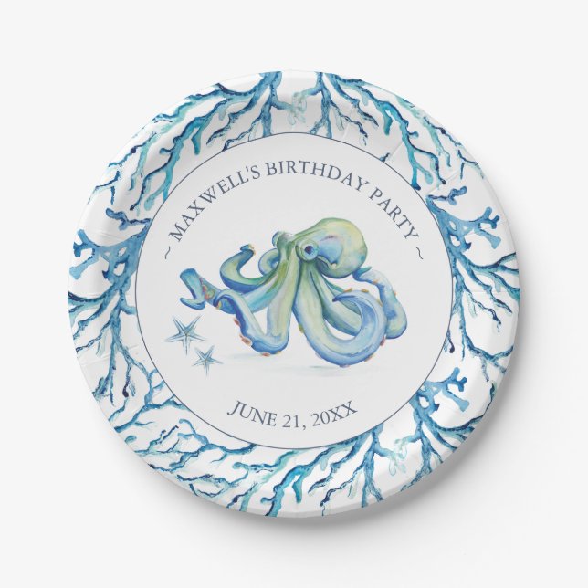 Birthday Paper Plate Boy Blue Under The Sea (Front)