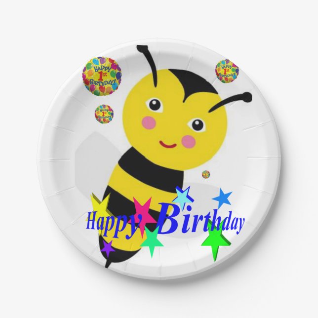 Birthday Paper Plates, Bumblebee Plate (Front)