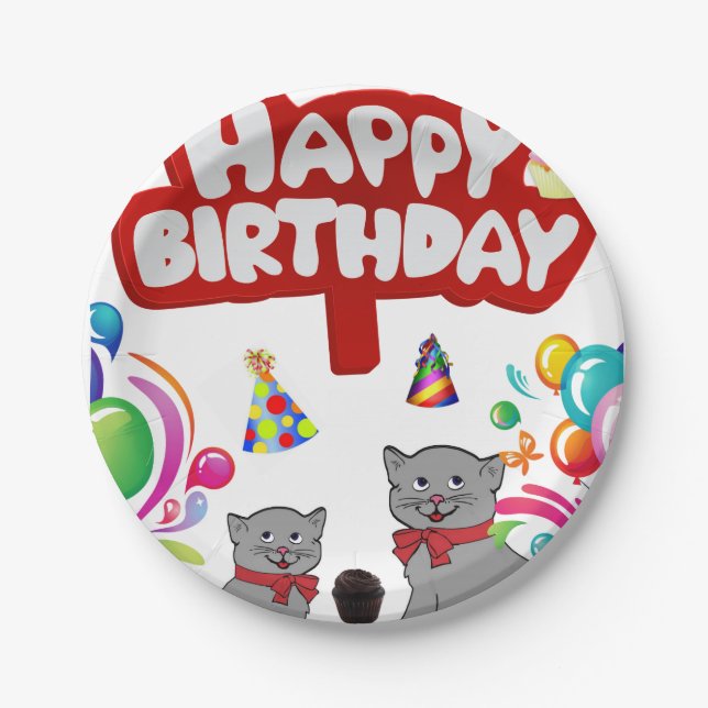 Birthday Paper Plates, Cats Plate (Front)