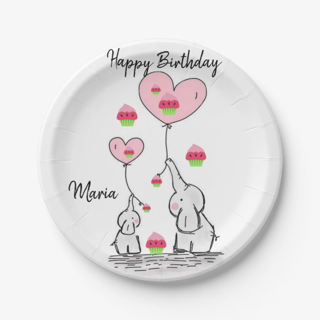 Birthday Paper Plates, Elephant Plate (Front)