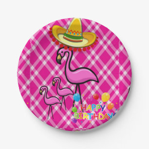 Birthday Paper Plates, Flamingo Paper Plate