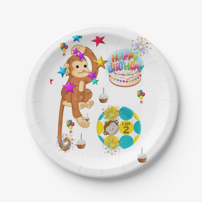Birthday Paper Plates, Monkey Paper Plate (Front)