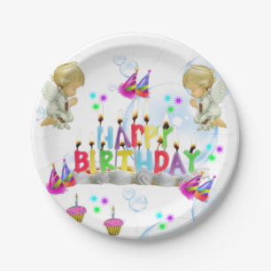 Birthday Paper Plates, Twin Angels Plate