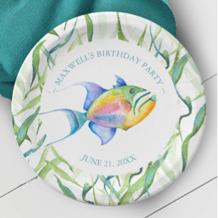 The Big One Fishing Theme Boys First Birthday Paper Plate