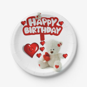 Birthday Paper Plates, White Teddy Bear Paper Plate