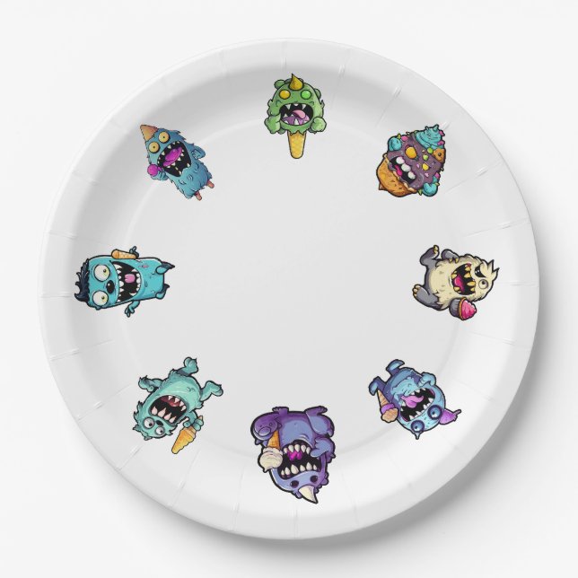 Birthday paper plates with Ice cream monsters (Front)
