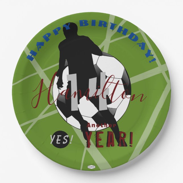 Birthday Paper Plates with Soccer Theme HAMbyWG (Front)