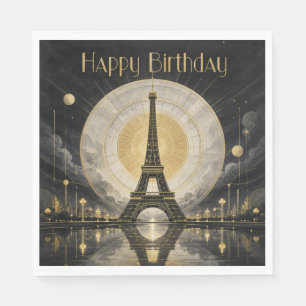 Birthday Paris Eiffel Tower Gold Deco Napkin