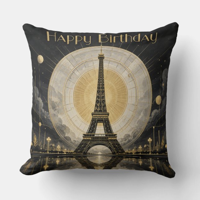 Birthday Paris Eiffel Tower Gold Deco Throw Pillow (Front)