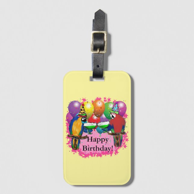 BIRTHDAY PARROTS LUGGAGE TAG (Front Vertical)
