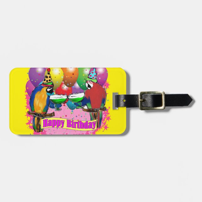 BIRTHDAY PARROTS LUGGAGE TAG (Front Horizontal)