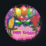 BIRTHDAY PARROTS ROUND CLOCK<br><div class="desc">CUTE BIRTHDAY PARROT PRODUCTS</div>