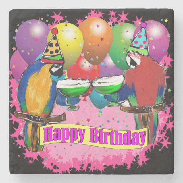 BIRTHDAY PARROTS STONE COASTER (Front)