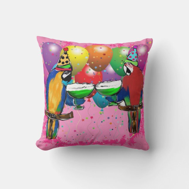 BIRTHDAY PARROTS THROW PILLOW (Front)