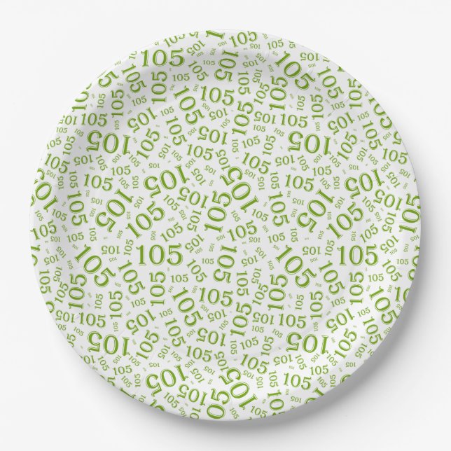 Birthday Party 105th Green/White Random Pattern Paper Plate (Front)