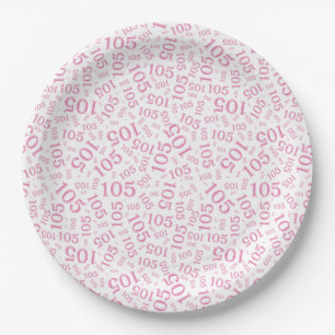Birthday Party 105th Pink/White Random Pattern Paper Plate