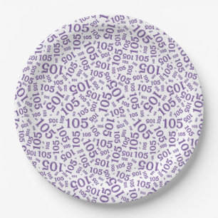 Birthday Party 105th Purple/White Random Pattern Paper Plate