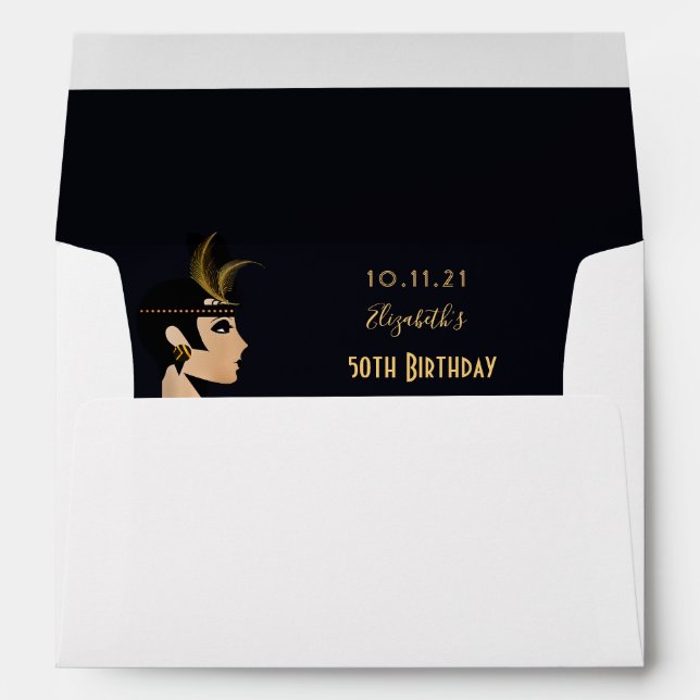 Birthday party 1920's art deco black gold retro envelope (Back (Bottom))