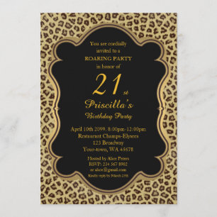 Birthday Party 21st,Cheetah, Black & Gold Invitation