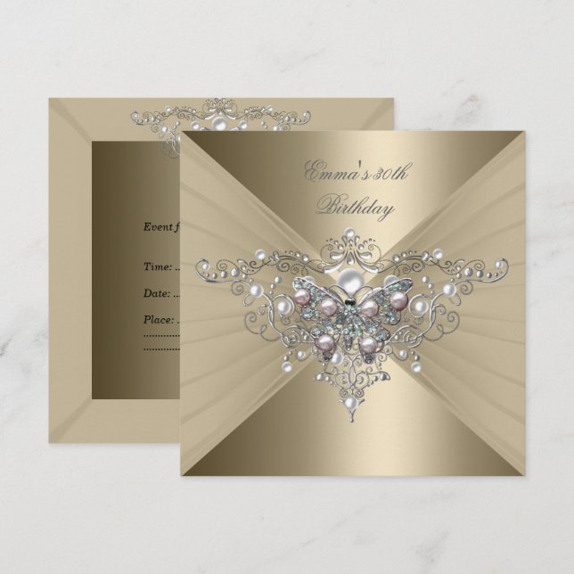 Birthday Party 30th Gold Coffee Pink Pearl Invitation (Front/Back)
