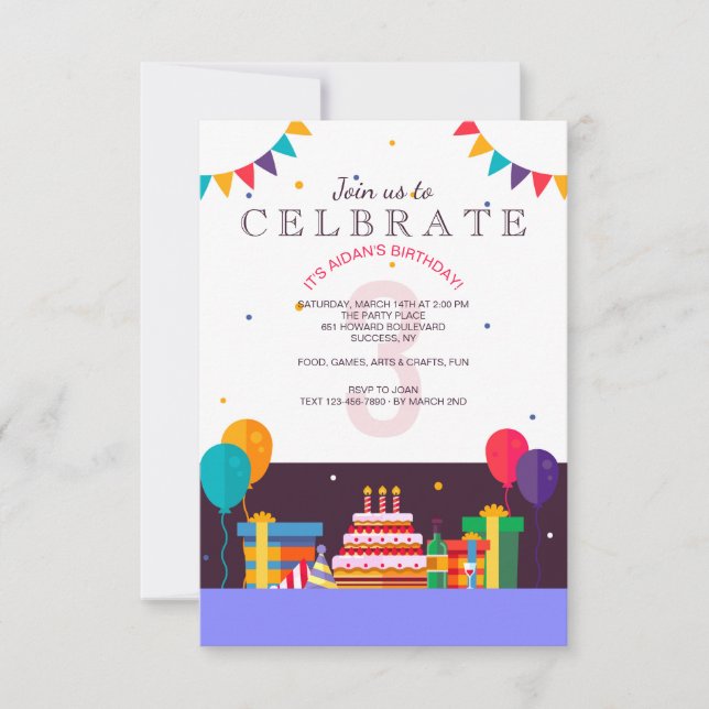 Birthday Party "3" Invitation (Front)