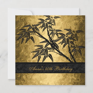 Birthday Party 40th Asian Gold Bamboo Black Floral Invitation