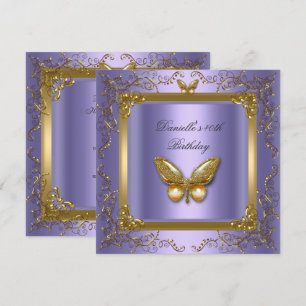 Birthday Party 40th Gold Purple Butterfly Invitation