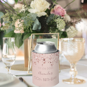 Birthday party 50 rose gold shiny stars glittery can cooler