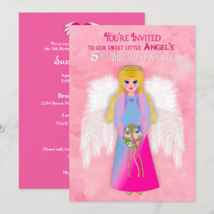 Birthday Party 5th Our Little Angel Pink Invitation
