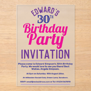 Birthday Party Acrylic Invitations