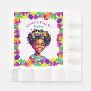 Birthday Party African-American Girl Personalized Napkin