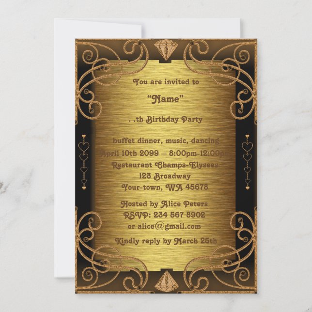 Birthday Party Any age,Gatsby style,Art-Deco, gold Invitation (Front)