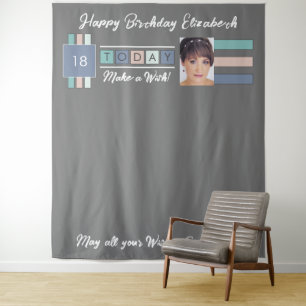 Birthday party any age photo grey 18 backdrop tapestry